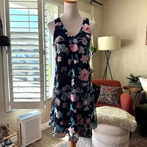 ECI Black Embroidered Floral Mini Dress